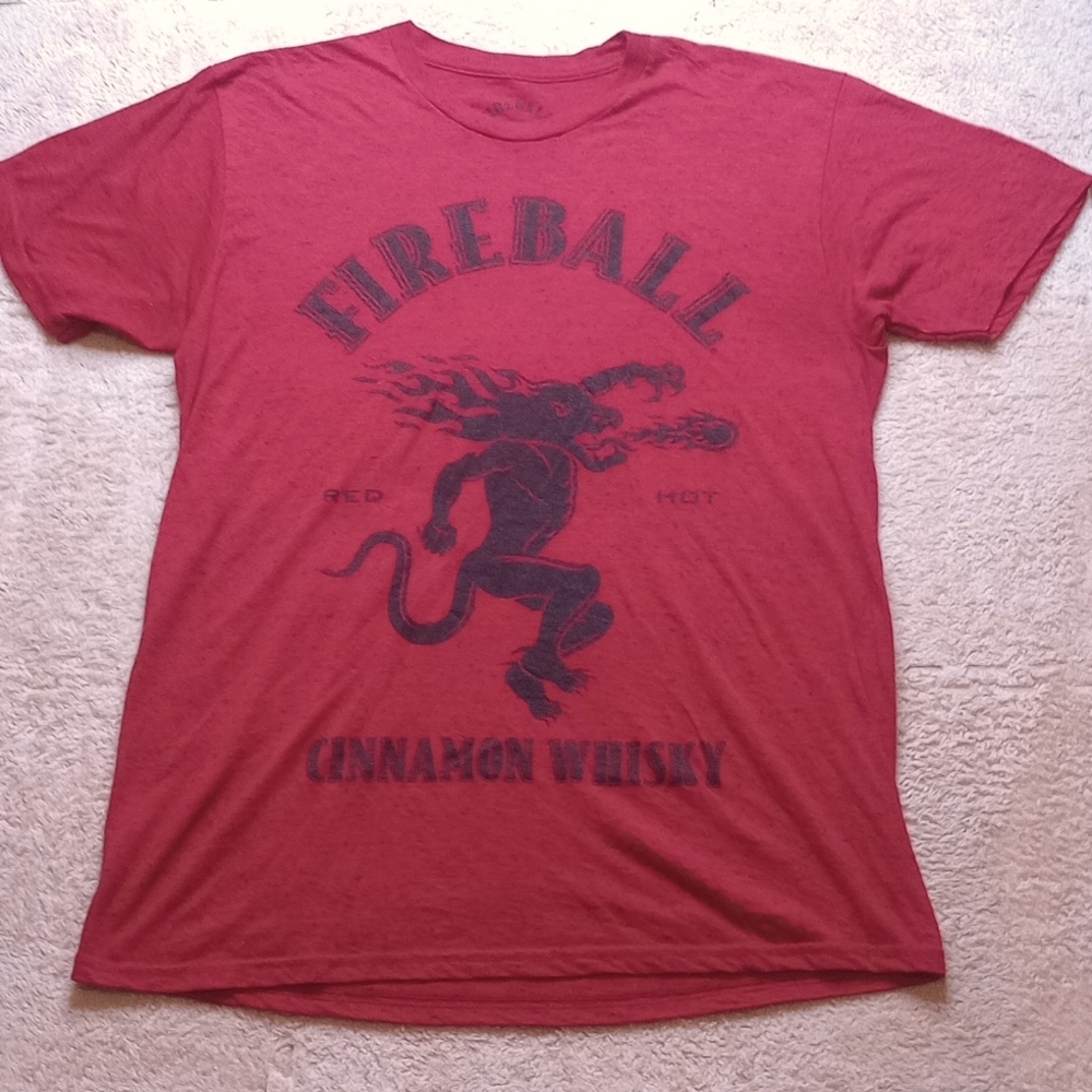 Fireball Cinnamon Whiskey T-Shirt Size Large Red Black Heathered Dragon Logo